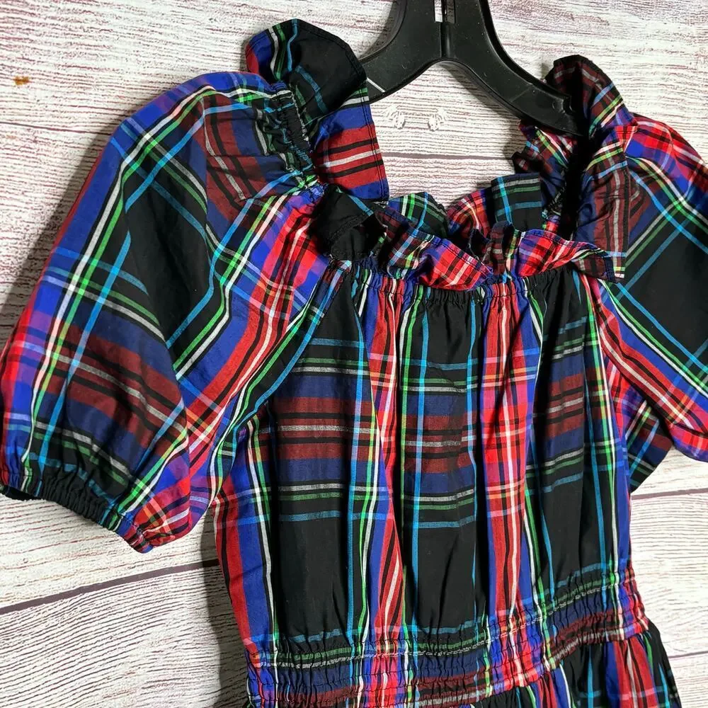 J. Crew Girls Crew Cuts Stewart Tartan Holiday Puff Sleeve Dress Size 10 New